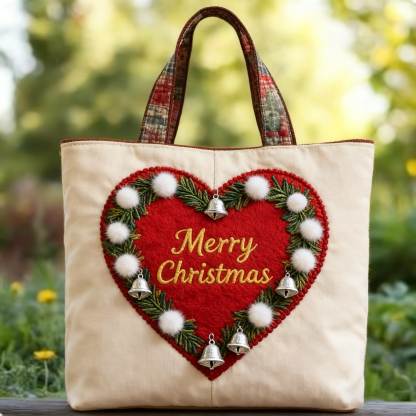 🎄 Festive Christmas Stocking Embroidered Tote Bag – Cozy Holiday Carryall 🎁