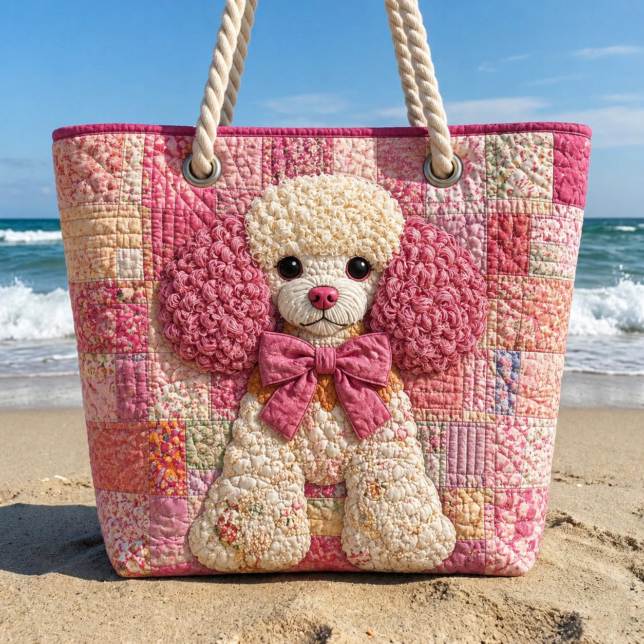 Pink Poodle Quilted Beach Bag GFTOQA1539