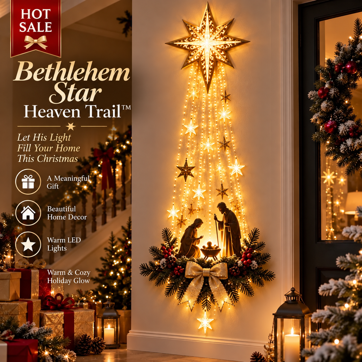 🔥Angel Blessing Starfall Wall LightTM – Heavenly Christmas Wall Decor