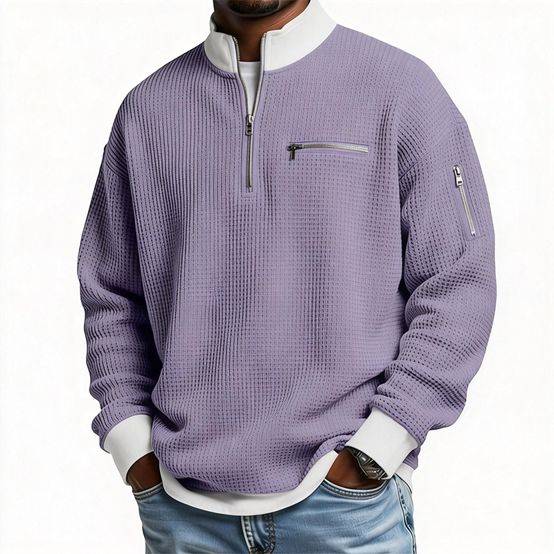 ⏰Promotion 50% OFFMen’s Casual Solid Color Waffle Half-Zip Sweatshirt