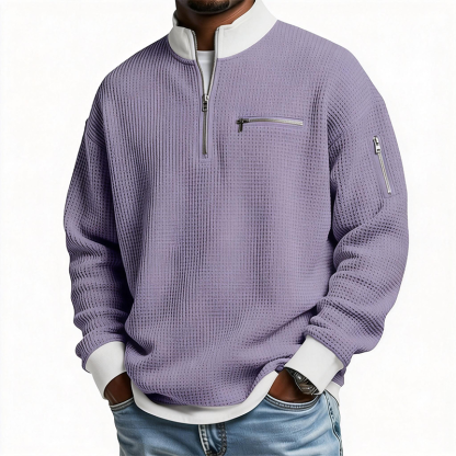⏰Promotion 50% OFFMen’s Casual Solid Color Waffle Half-Zip Sweatshirt