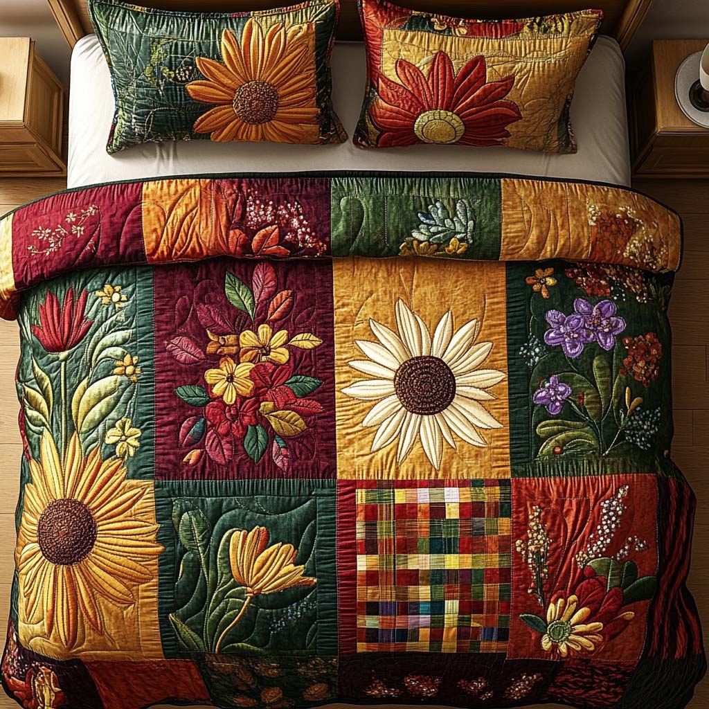 Autumn Wildflower Path 3-Piece Quilted Bedding Set NCU0NNT935