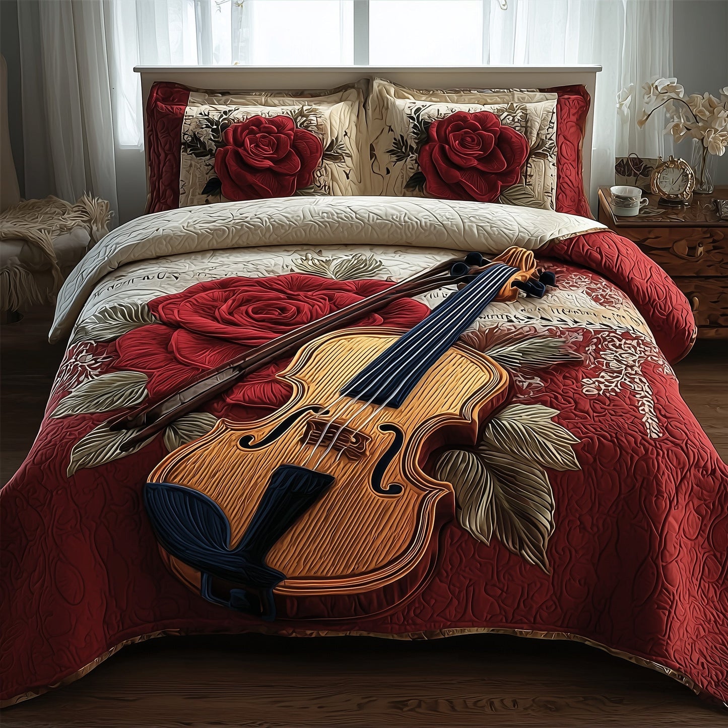 Elegant Violin 3-PieceQuilted Bedding setGFTOMA1939