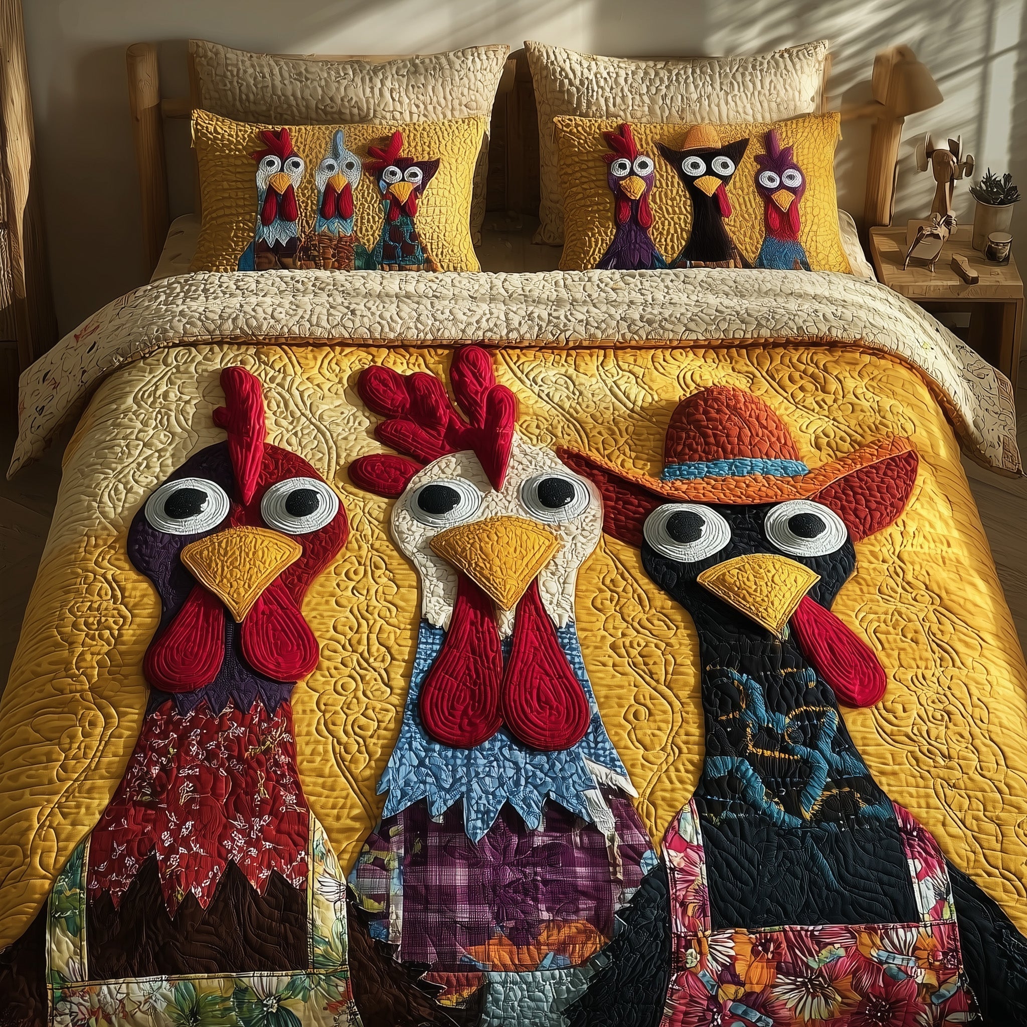 Chicken 3-Piece Quilted Bedding Set GFTOMA2190