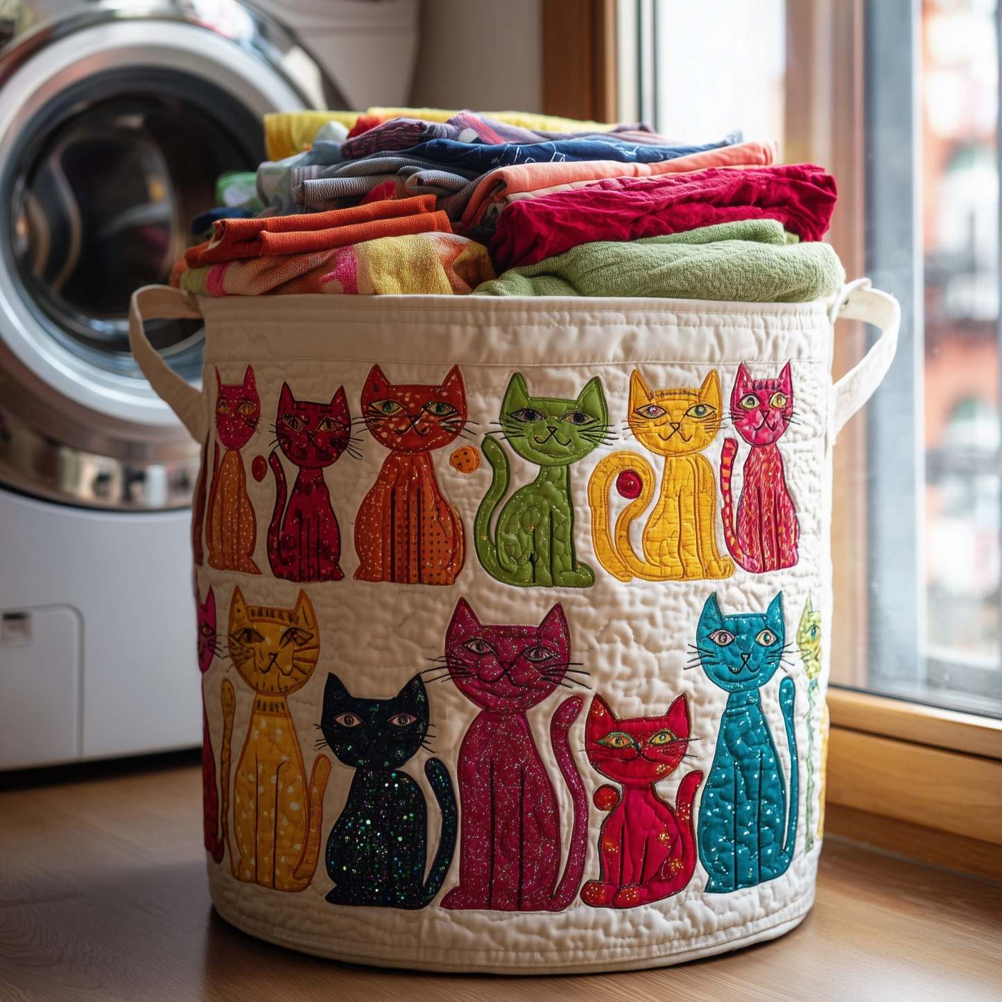 Playful Cat Quilted Laundry Basket GFTONL6241