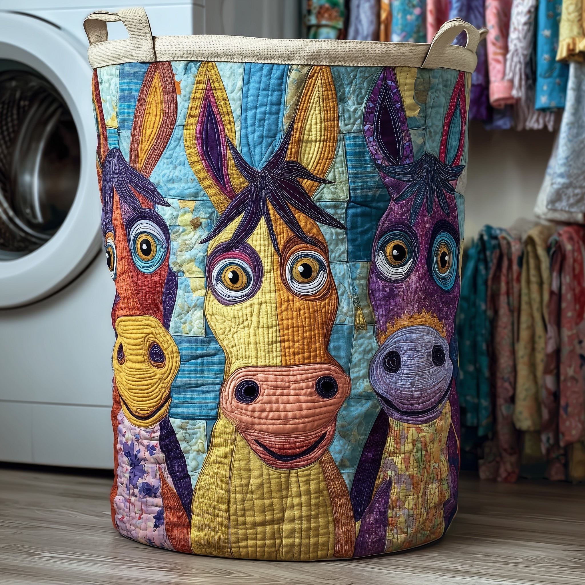Donkey Whimsy Quilted Laundry Basket GFTOTP12503