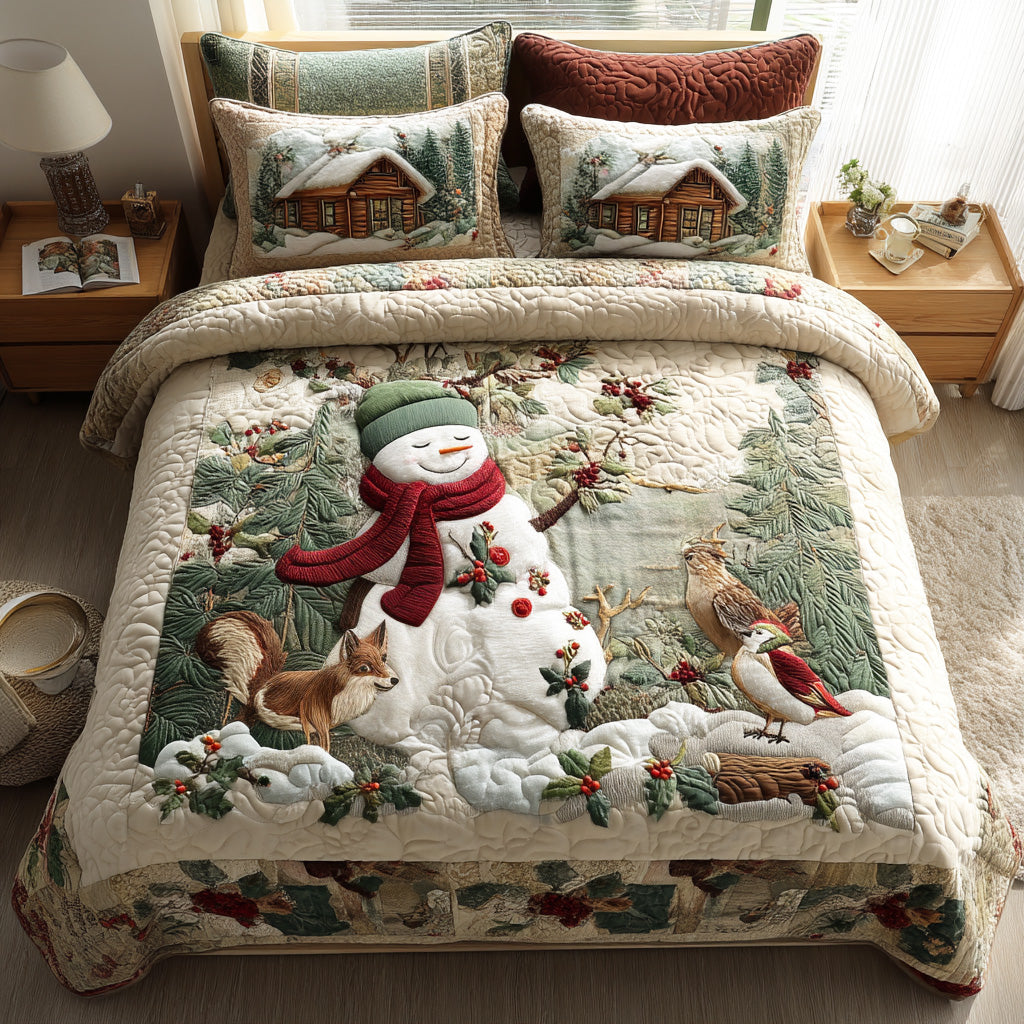 Gentle Winter Snowman 3-Piece Quilted Bedding Set NCU0NTD899