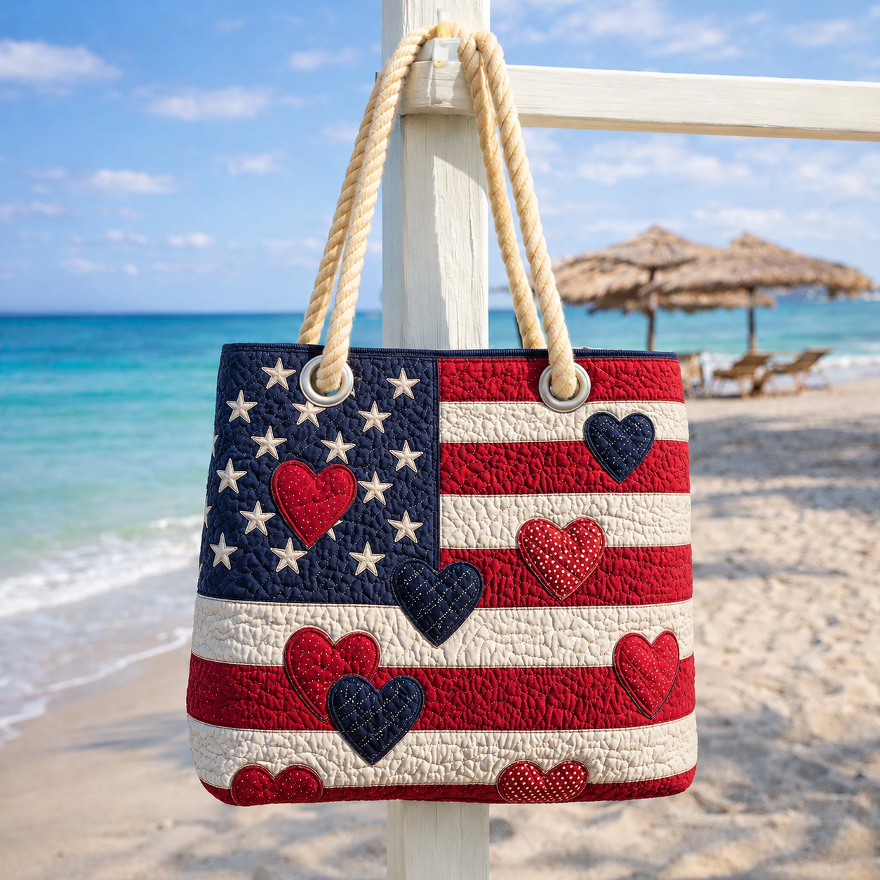 American Heart Quilted Beach Tote