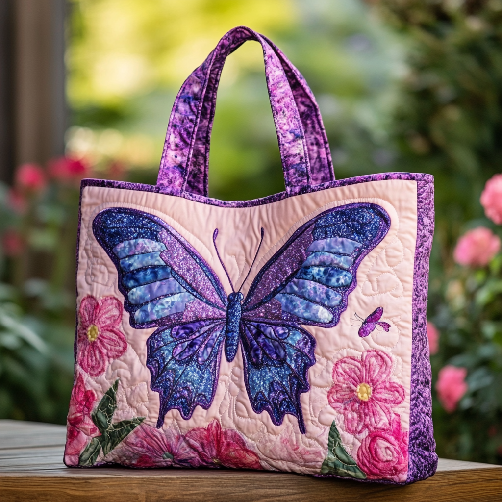 Butterfly Glow Quilted Tote Bag