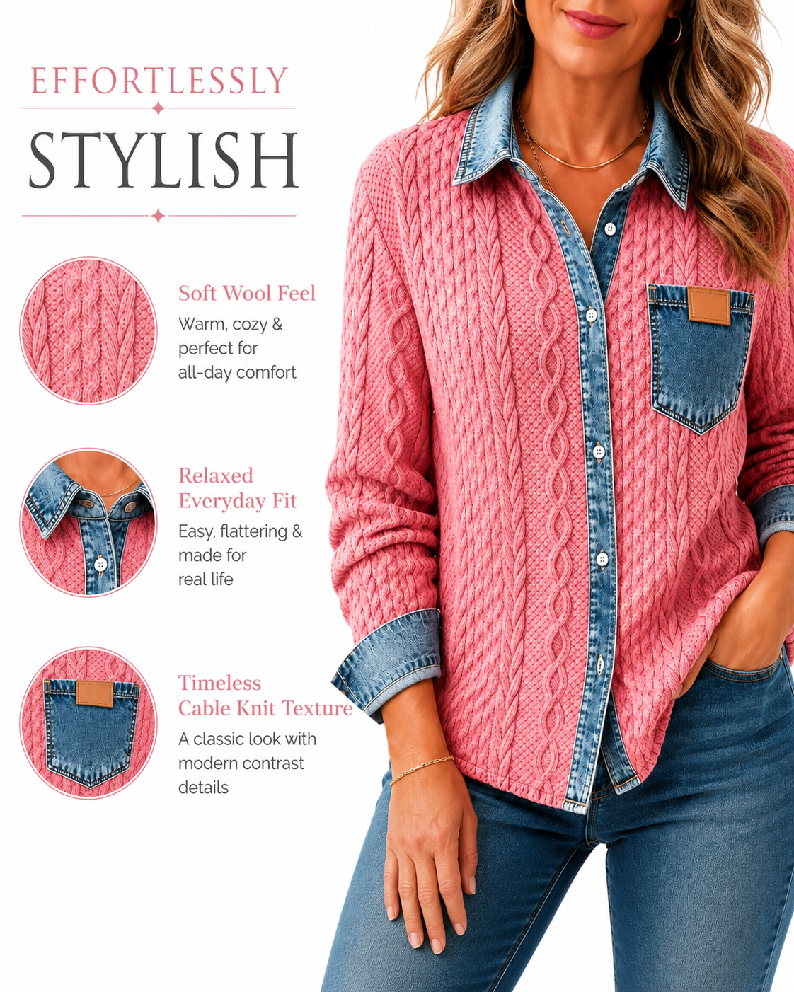 🎄Clearance Sale🔥 Women's Retro Knitted Denim Shirt