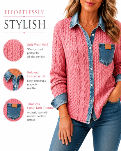 🎄Clearance Sale🔥 Women's Retro Knitted Denim Shirt