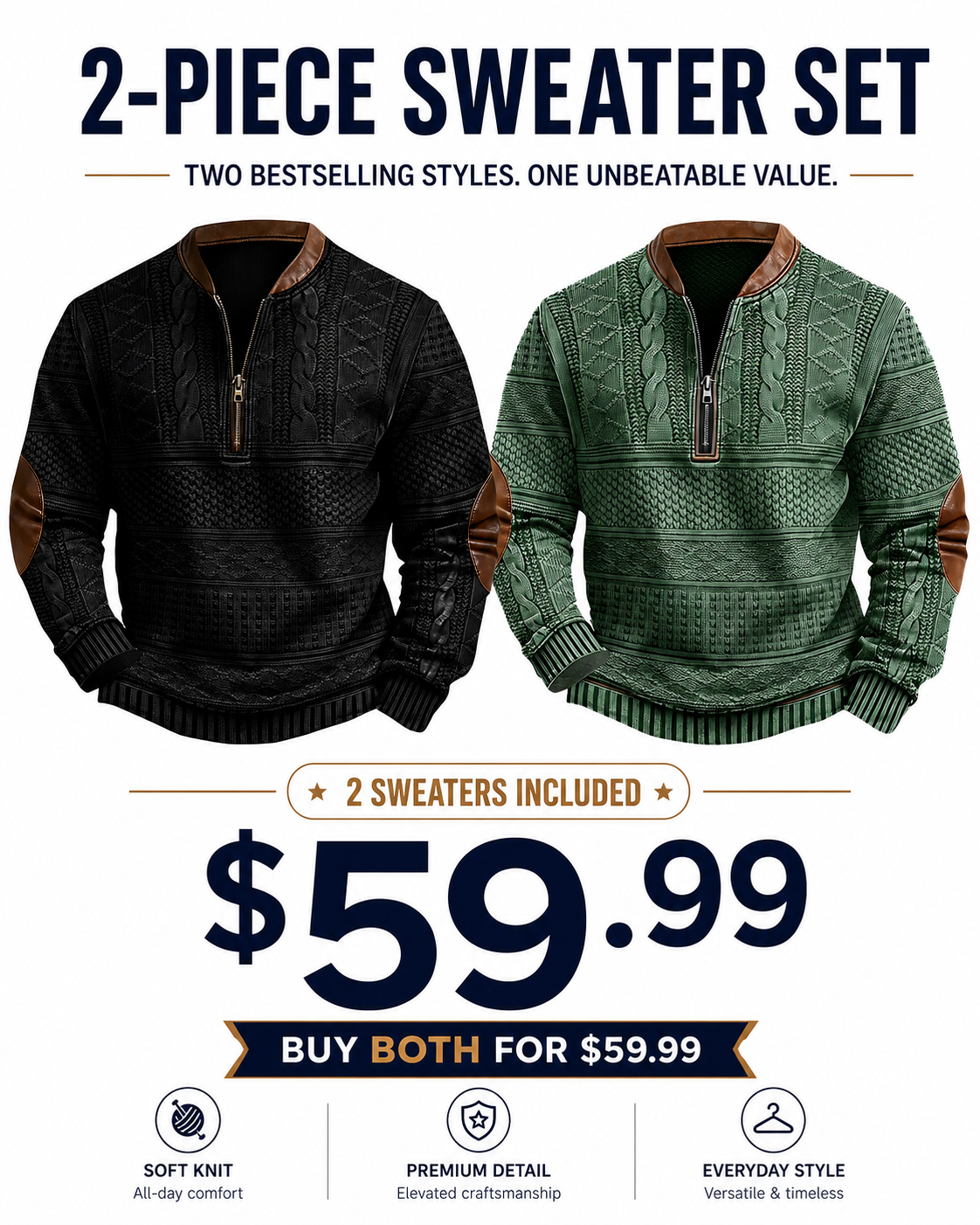 ⏰Promotion 50% OFF -Men’s Vintage Western Wool Zip Pullover
