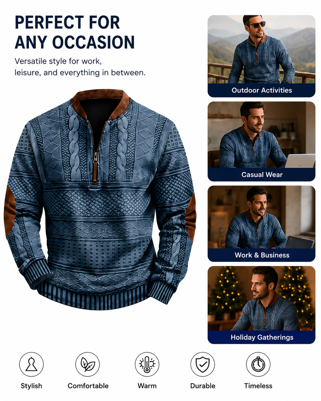 ⏰Promotion 50% OFF -Men’s Vintage Western Wool Zip Pullover
