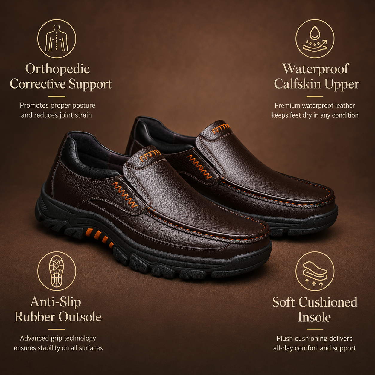 ⏰Limited Time Offer--50% OFF 🎉Men's waterproof and non-slip soft insole corrective leather shoes