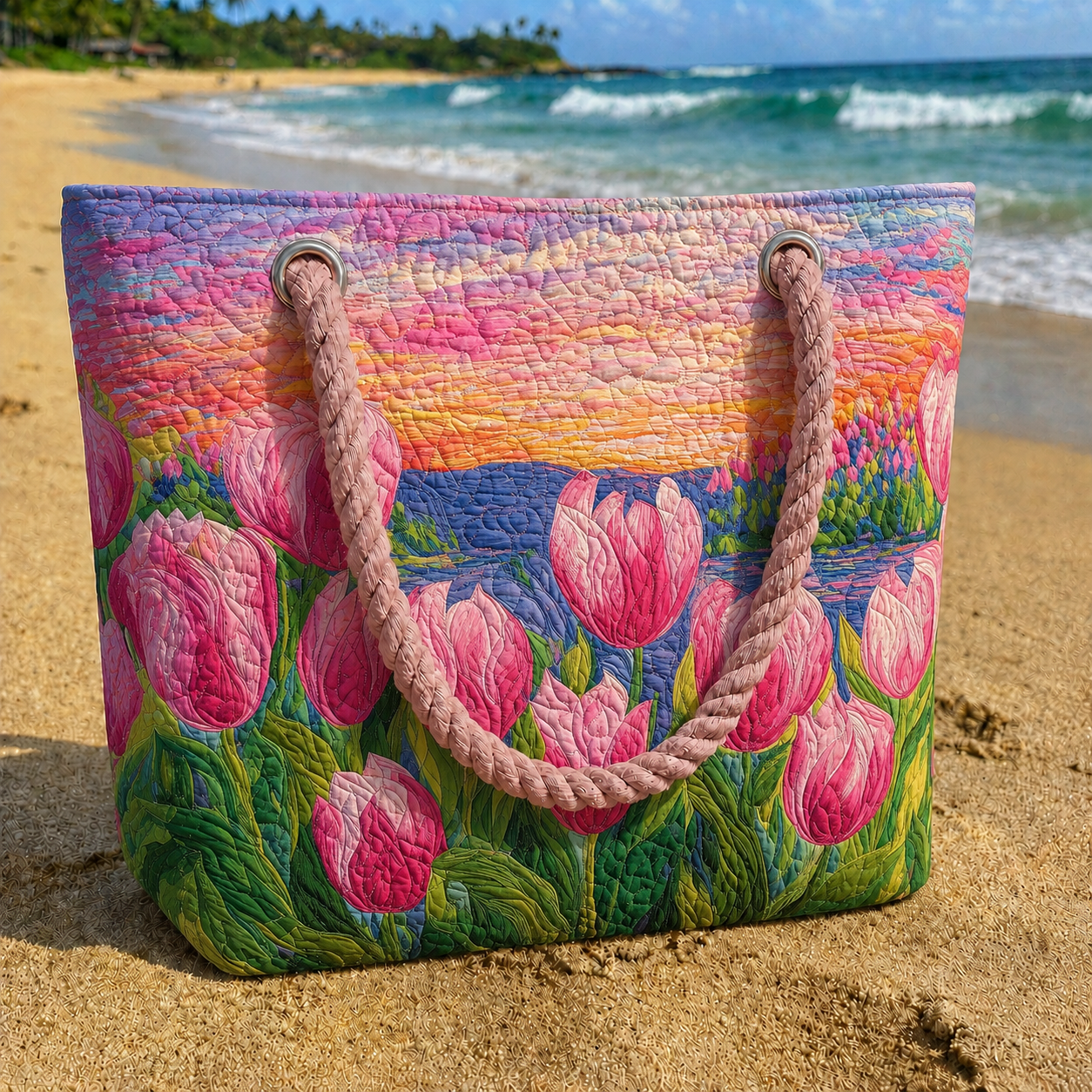 Sunset Tulip Garden Quilted Beach Bag GFTOQA1568
