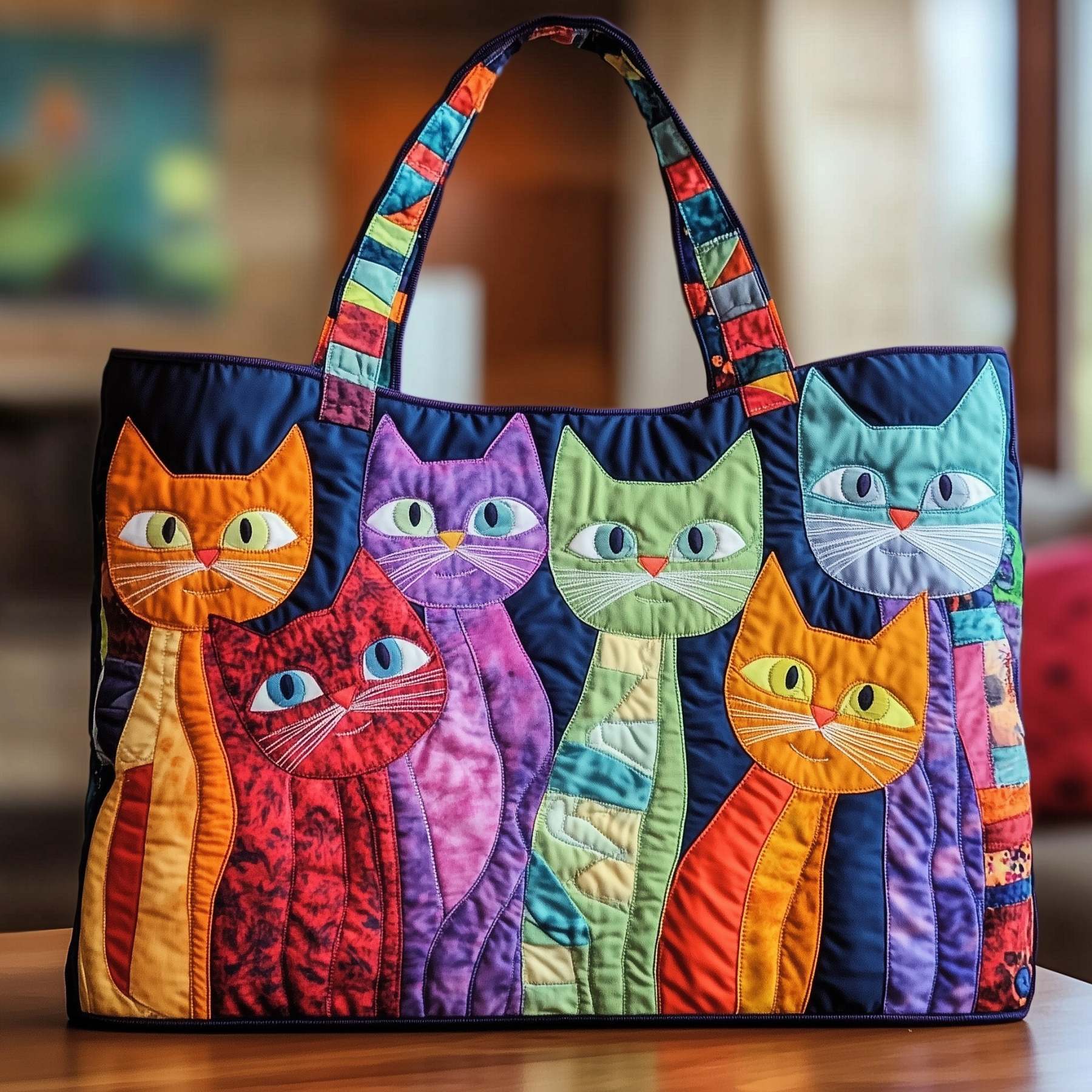 Whimsical Cat Quilted Tote Bag GFTONT1111