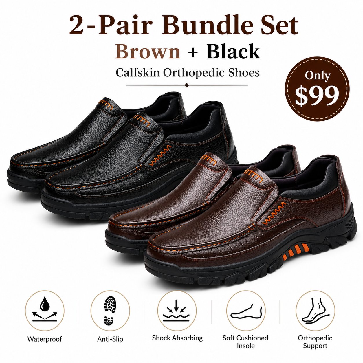 ⏰Limited Time Offer--50% OFF 🎉Men's waterproof and non-slip soft insole corrective leather shoes