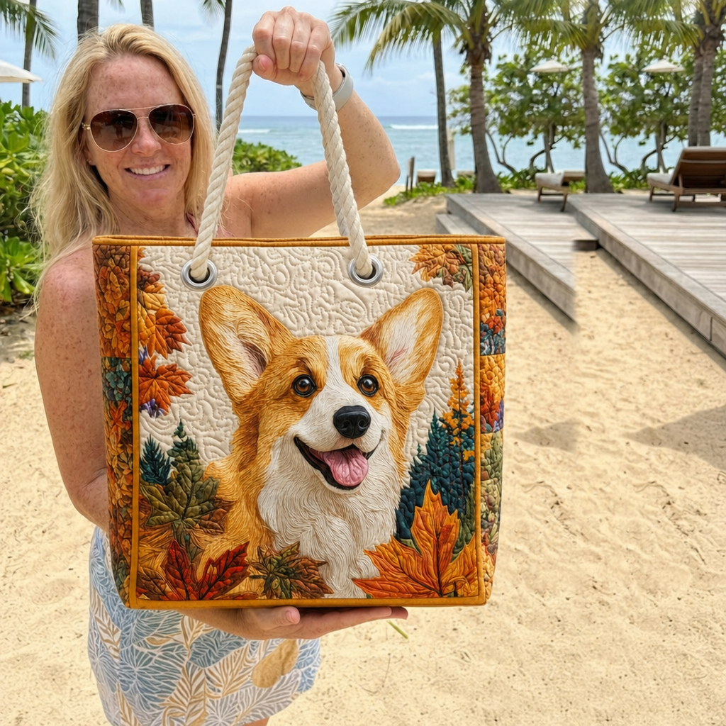 Corgi Quilted Beach Bag