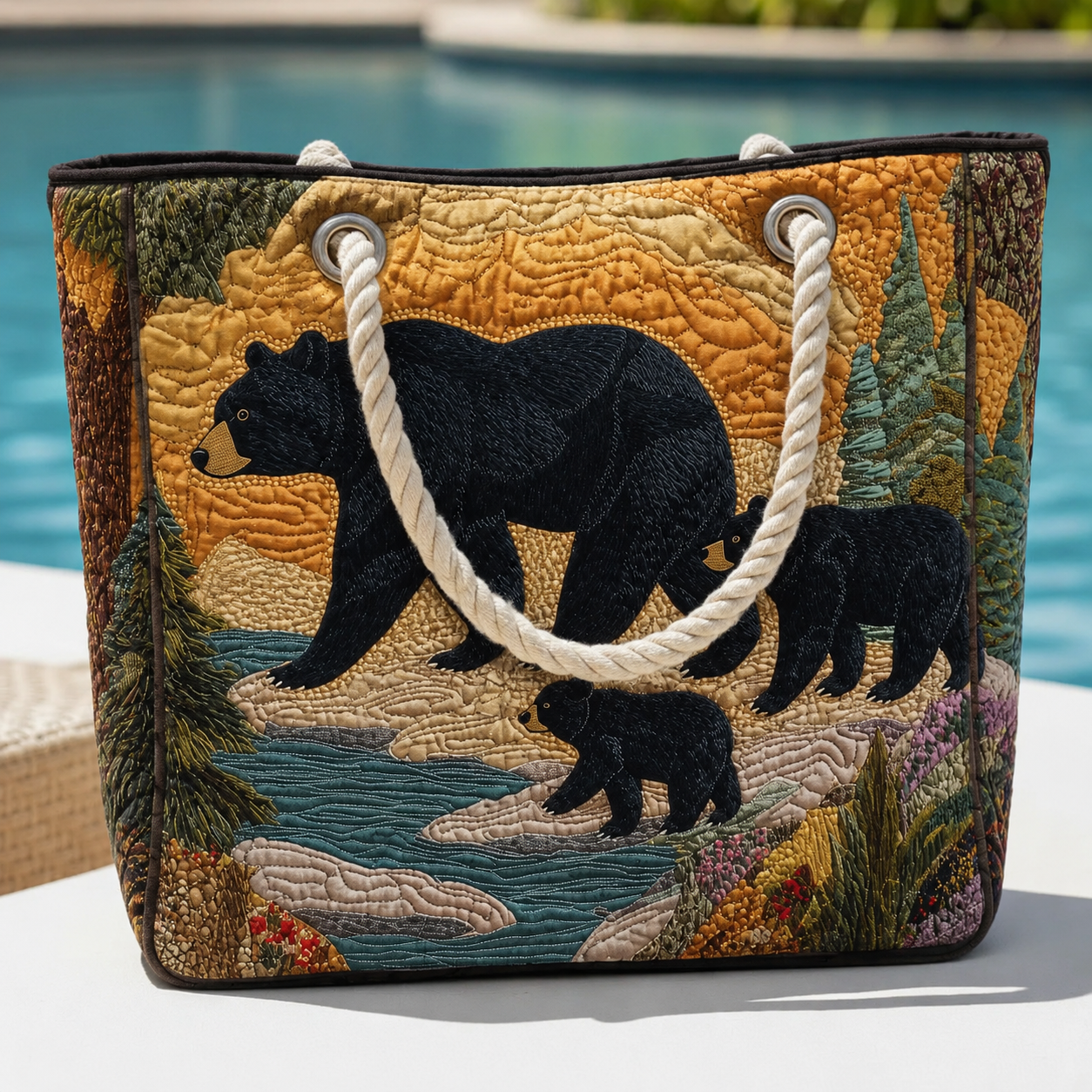 Bear Family Quilted Beach Bag GFTOQA1529