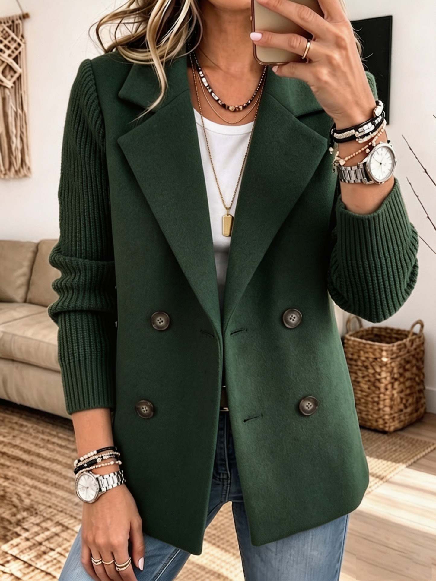 🤲LAST DAY SAVE 50% ⏰✨ Cozy Knit-Sleeve Blazer – Chic, Warm & Effortless