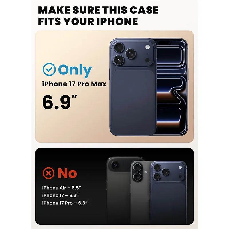 Magnetic Phone Case for iPhone 17 Pro Max Full-Body Cover with Tempered Glass Screen Protector & Stand