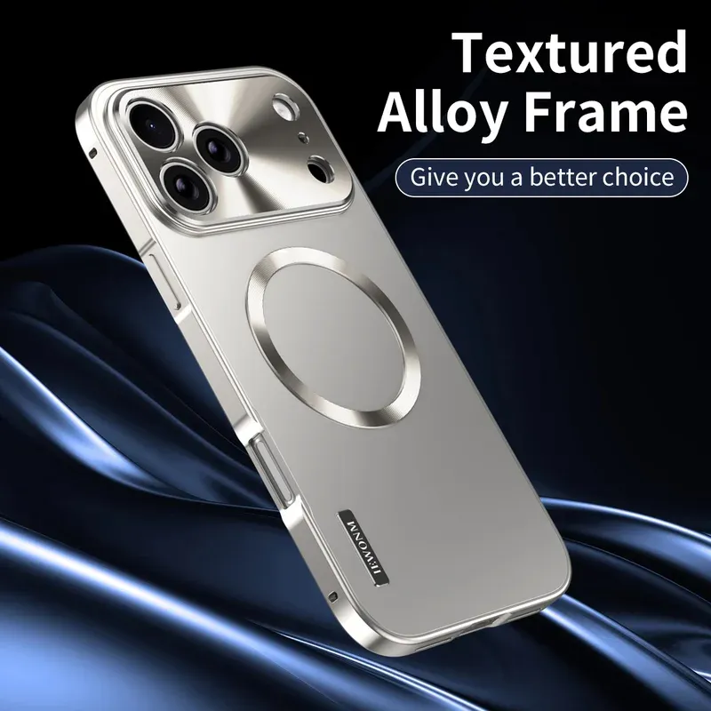 All Aluminum Metal Case for iPhone 17 Pro max Frame Magnetic Suction PC Frosted Backplate Phone Cover  Shockproof Ultra-Thin