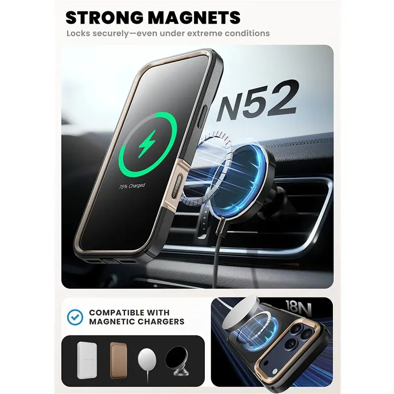 Magnetic Phone Case for iPhone 17 Pro Max Full-Body Cover with Tempered Glass Screen Protector & Stand
