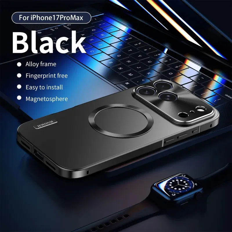 All Aluminum Metal Case for iPhone 17 Pro max Frame Magnetic Suction PC Frosted Backplate Phone Cover  Shockproof Ultra-Thin