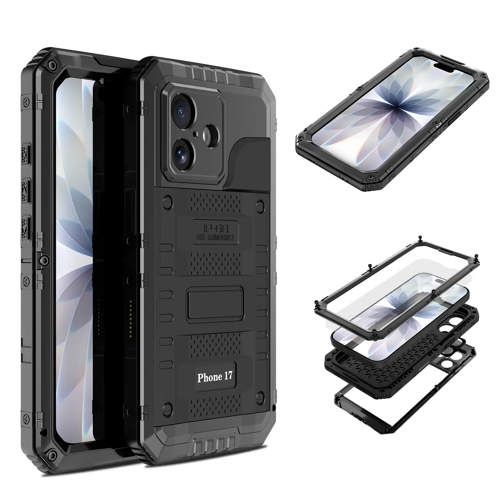 IP68 Waterproof Case for iPhone 17 Pro Max 17 Pro 17 Air Heavy Duty Shockproof Metal Cover Glass Screen Protector