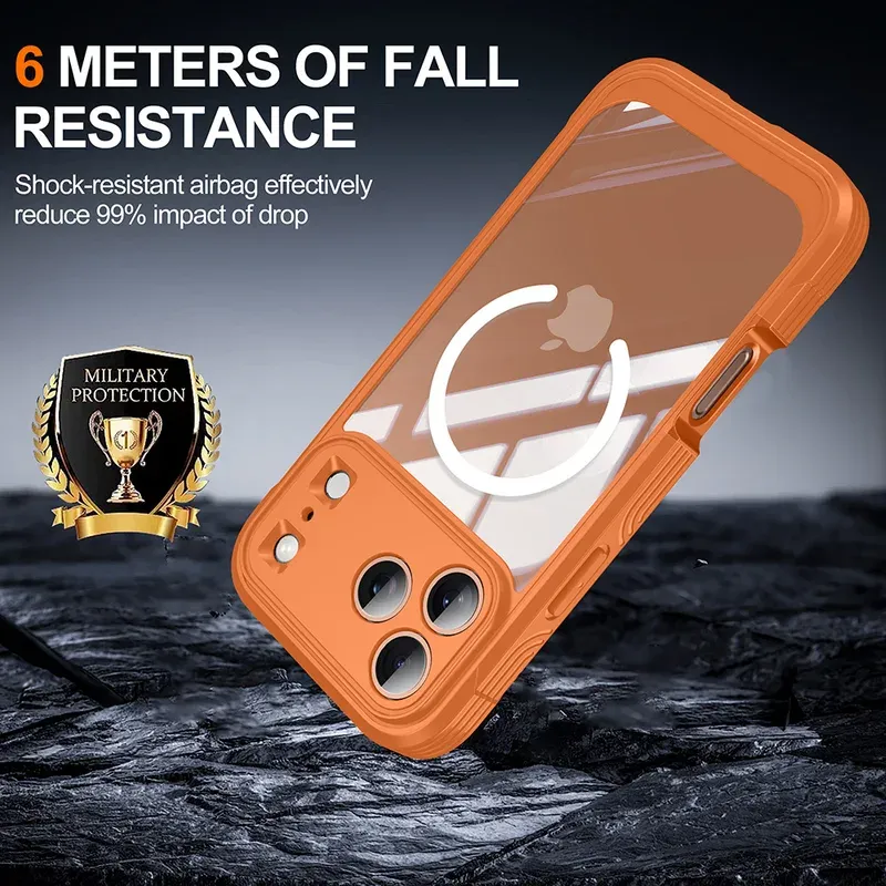 Magnetic MagSafe Case for iPhone 17 Pro Max Air Wireless Charging Back Cover 360 °   Fully Protected Double-sided Transparent