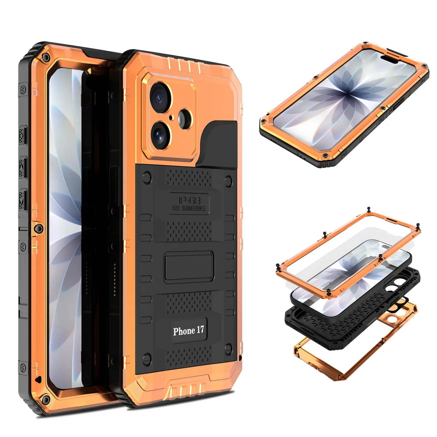 IP68 Waterproof Case for iPhone 17 Pro Max 17 Pro 17 Air Heavy Duty Shockproof Metal Cover Glass Screen Protector