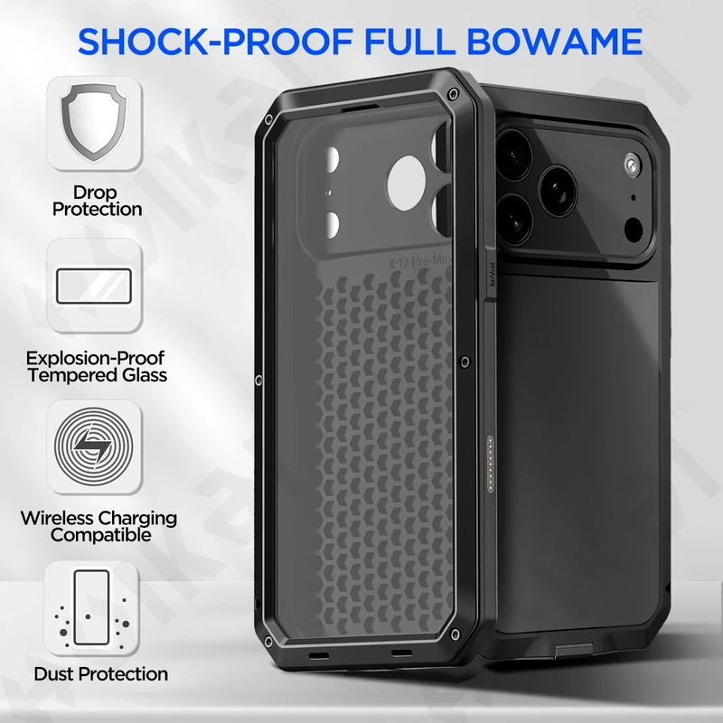 Heavy Duty Case for iPhone 17 Pro Max 16 15 14 Metal Armour Cover 360 Full Body Shockproof Protective Outdoor