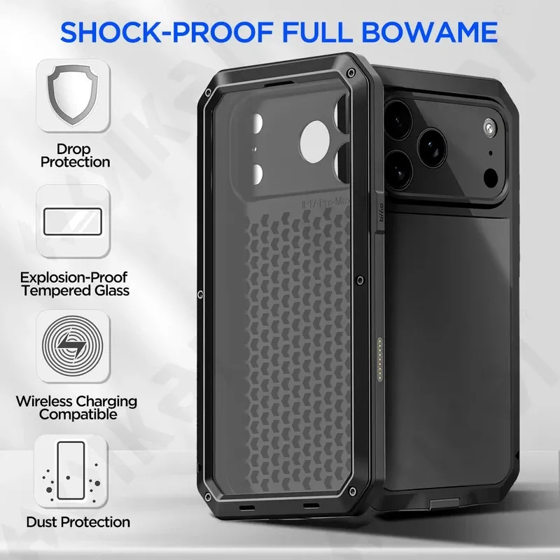 Heavy Duty Case for iPhone 17 Pro Max 16 15 14 Metal Armour Cover 360 Full Body Shockproof Protective Outdoor