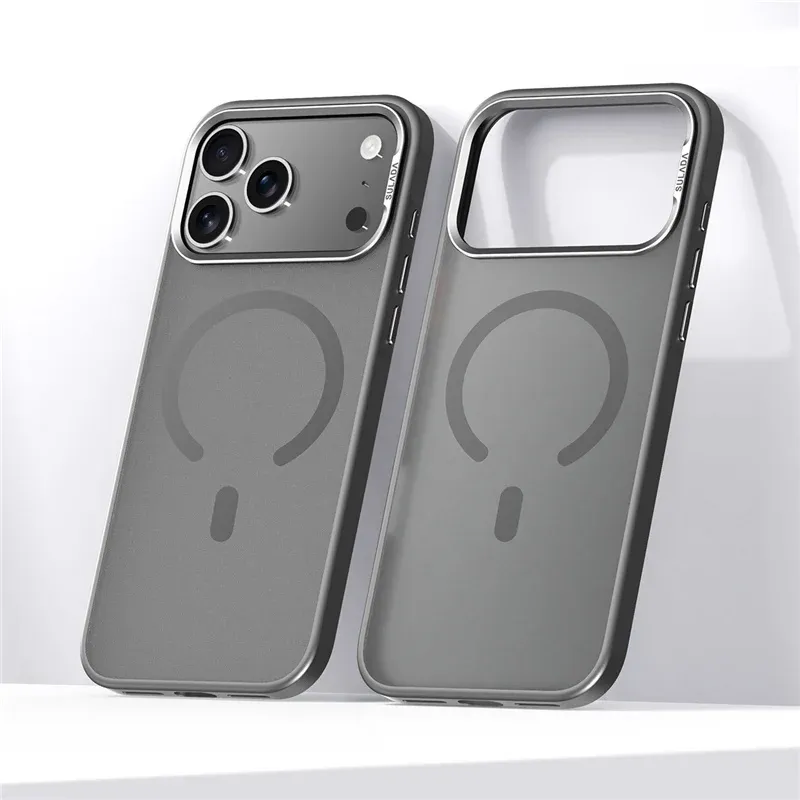 Luxury Magsafe Magnetic Case for iPhone 17 Air 17 Pro Max Alloy Lens Frame Matte Cover Translucent Hybrid Shockproof