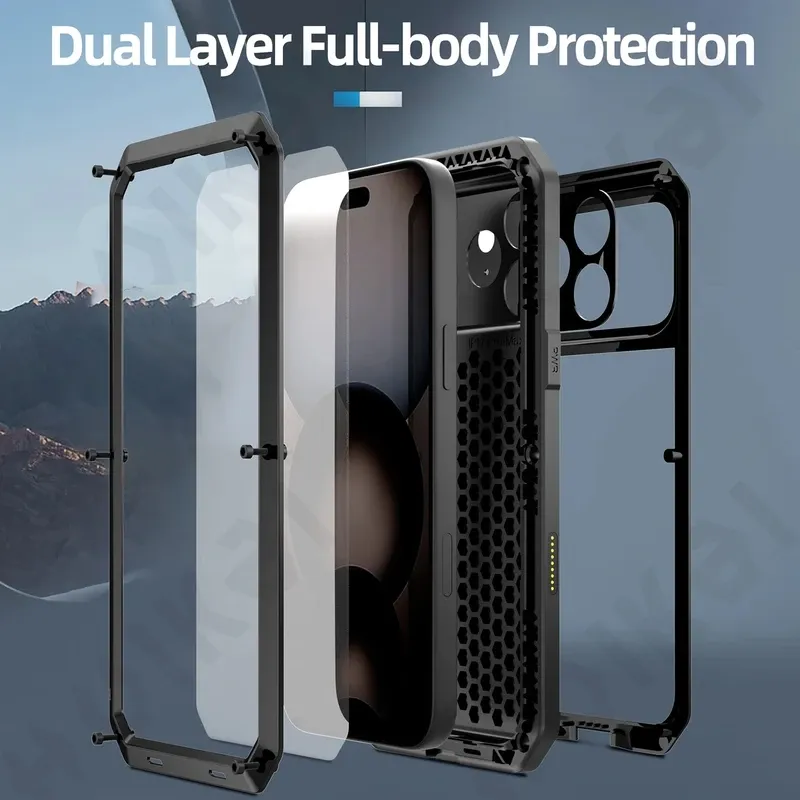 Heavy Duty Case for iPhone 17 Pro Max 16 15 14 Metal Armour Cover 360 Full Body Shockproof Protective Outdoor