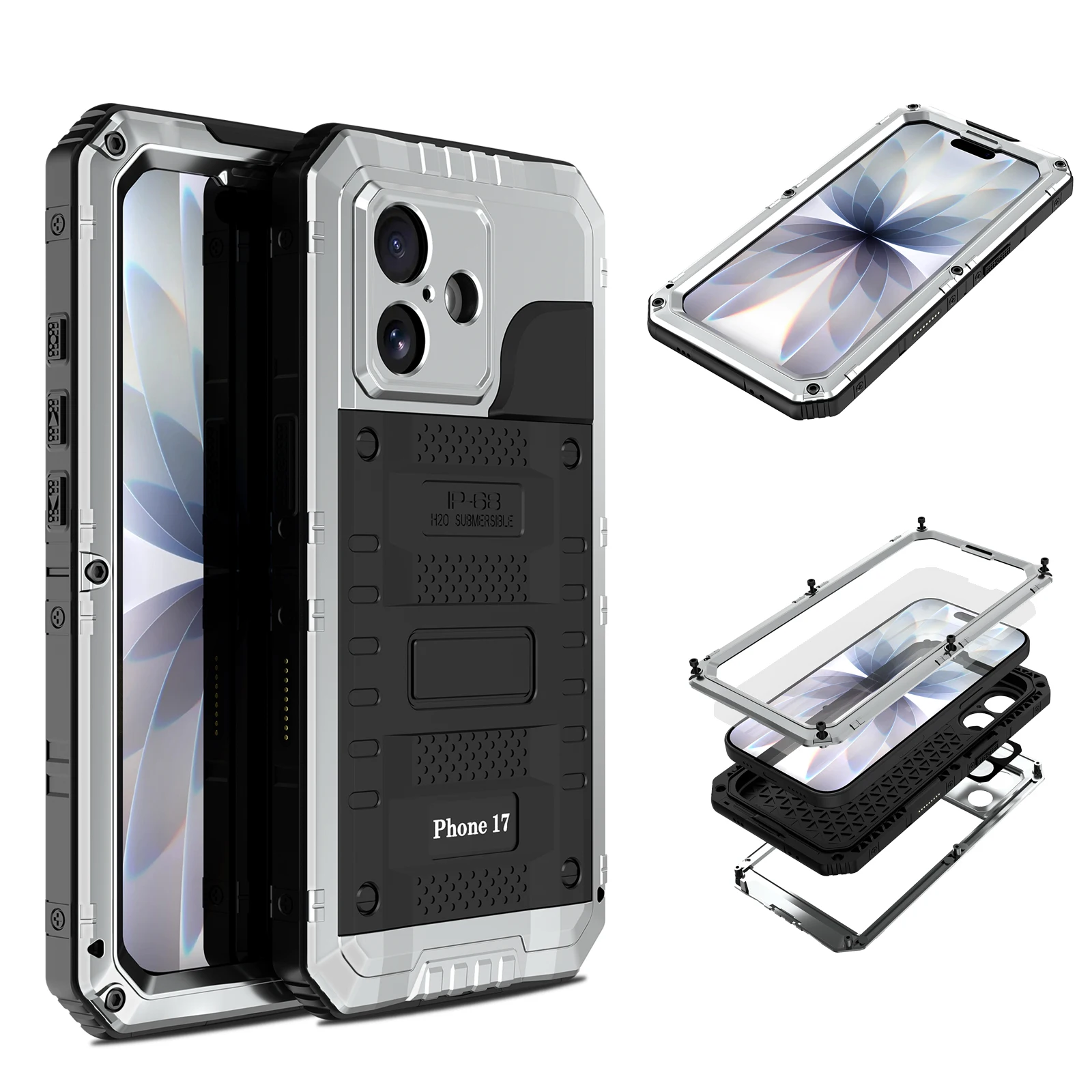 IP68 Waterproof Case for iPhone 17 Pro Max 17 Pro 17 Air Heavy Duty Shockproof Metal Cover Glass Screen Protector