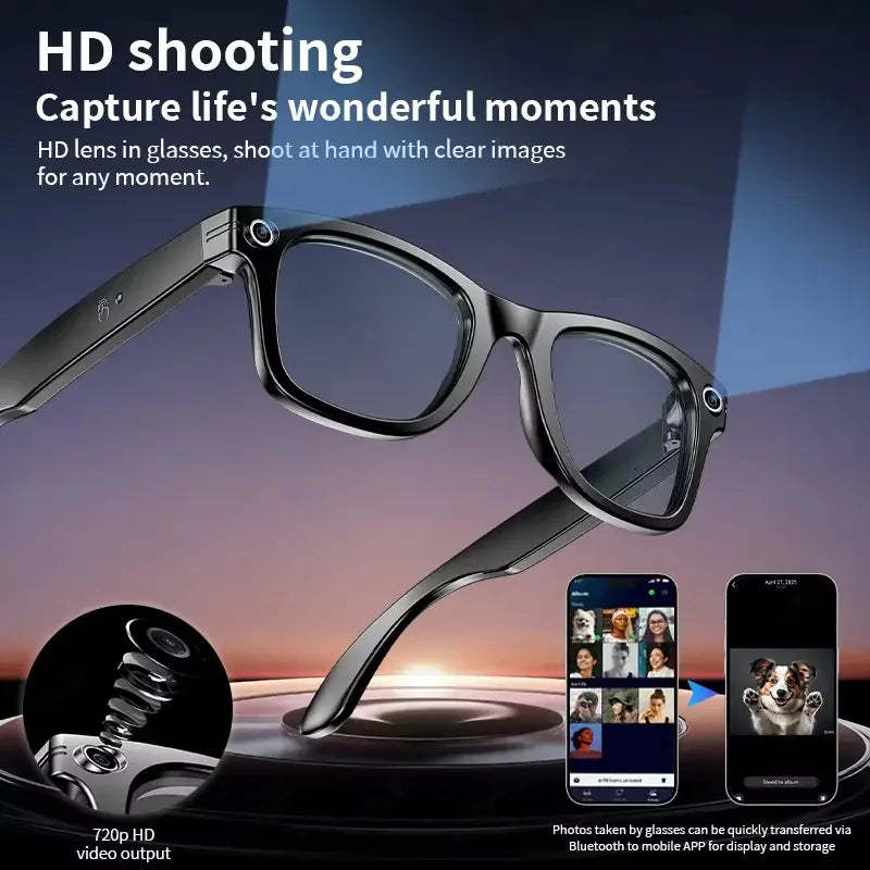 AI Smart Glasses 8MP Camera Video Recording 100+ Languages Translation Sunglasses Bluetooth Call Music Play Men Women-ShoptAI