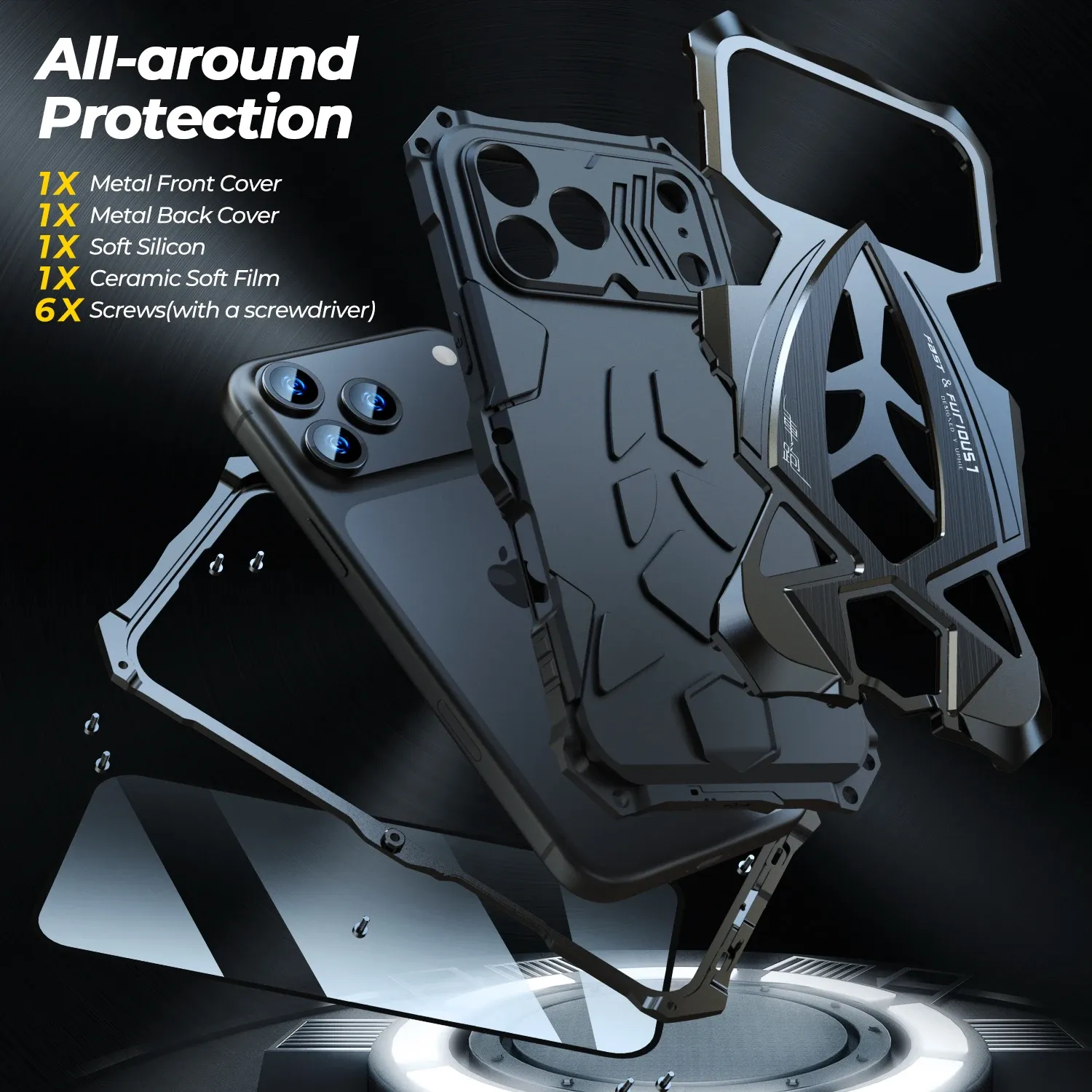 Military Grade Metal Case for iPhone 17 Pro Max 16e 16 Rugged Phone Cover Shockproof Armor Shell Silicon Fundas