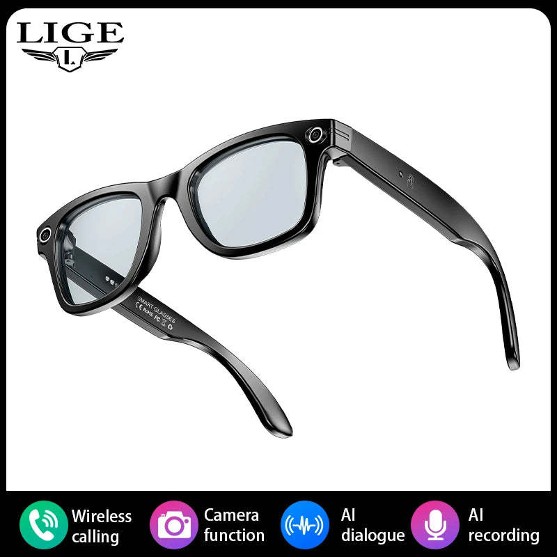 LIGE 100W Camera Bluetooth AI Smart Glasses with Voice Call Music Play Sunglasses Video Sound Record-ShoptAI