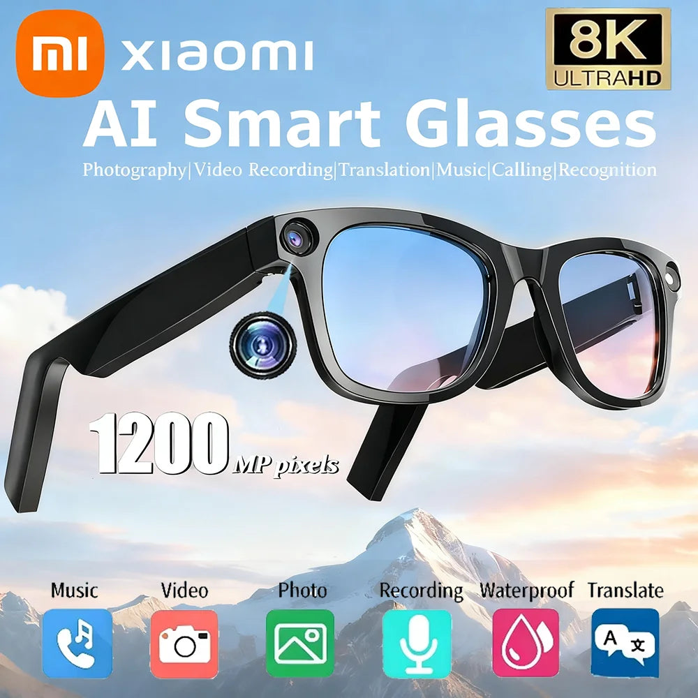 AI Smart Glasses Xiaomi 8K HD Photochromic Multifunction Translate Camera Music Player Bluetooth Calling Voice Assistant-ShoptAI