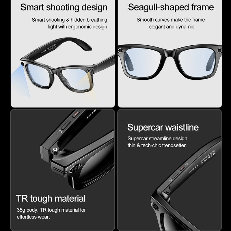 LIGE 100W Camera Bluetooth AI Smart Glasses with Voice Call Music Play Sunglasses Video Sound Record-ShoptAI