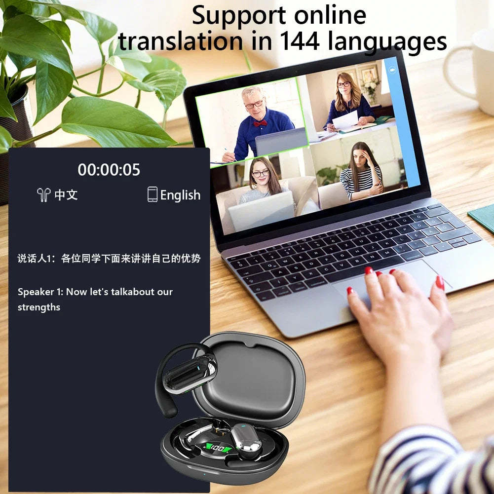 AI Translator Earbuds Real-Time Voice 144 Languages Instant Translation Noise Canceling Wireless Bluetooth Headphones-ShoptAI