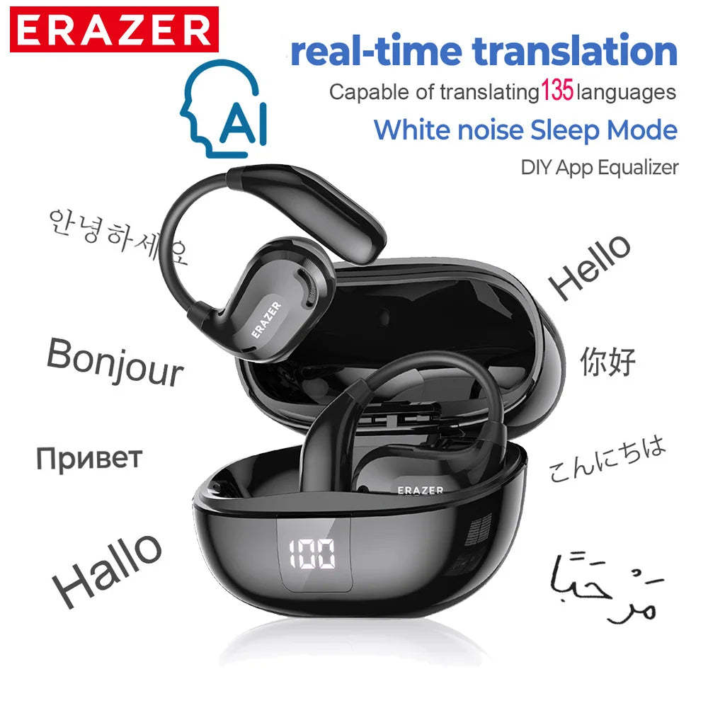 ERAZER XT66PRO AI Translator Earbuds Bluetooth Earphones ASMR Headsets DIY APP Wireless Headphones 13 Hours long life Display-ShoptAI