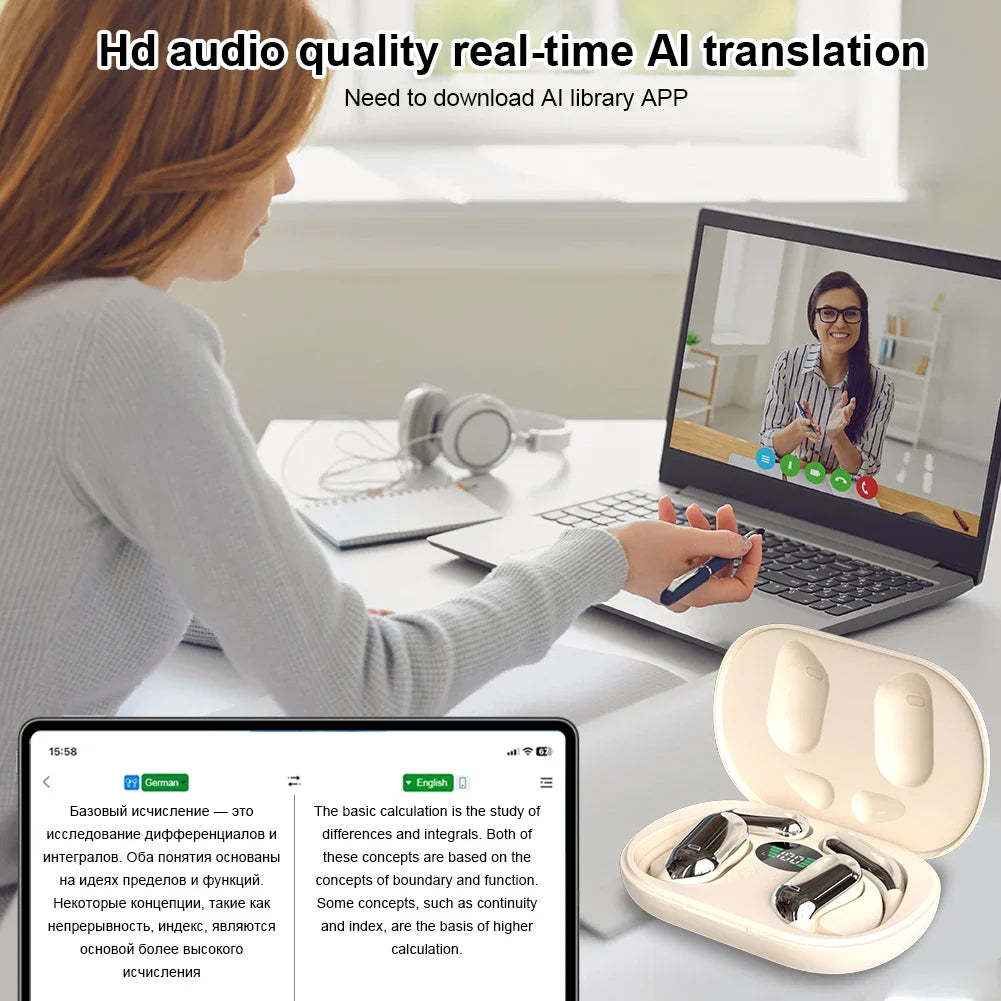 144 Languages AI Translator Headphone 3-in-1 Bluetooth 5.3 Headset Instant Translator Earbuds Smart Voice Real Time-ShoptAI