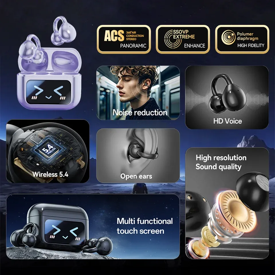 Wireless Bluetooth Earphone 144 Languages Real-Time AI Translation Headphones Touch Screen HiFi Audio Earbuds Sports Games Headset