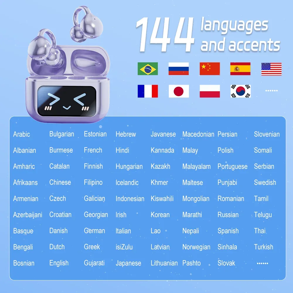 Wireless Bluetooth Earphone 144 Languages Real-Time AI Translation Headphones Touch Screen HiFi Audio Earbuds Sports Games Headset