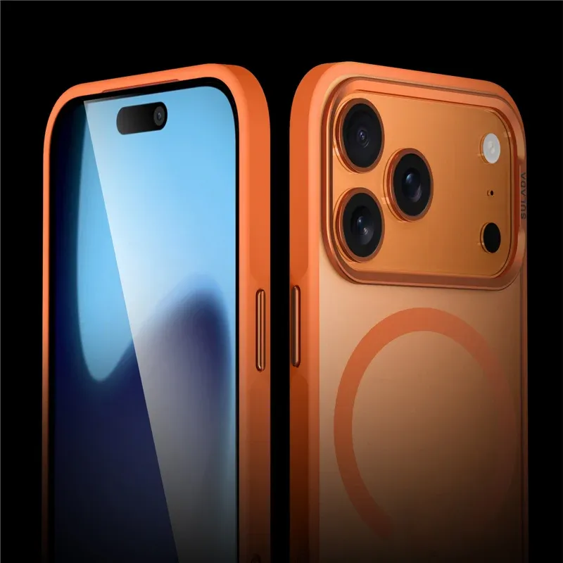 Luxury Magsafe Magnetic Case for iPhone 17 Air 17 Pro Max Alloy Lens Frame Matte Cover Translucent Hybrid Shockproof