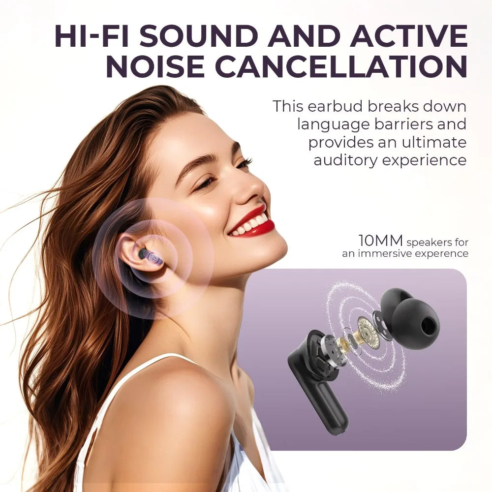 Real Time AI Translator Headphones with Touch Screen 144 Languages Translation Bluetooth 5.4 Earbuds Noise Cancelling Headset-ShoptAI