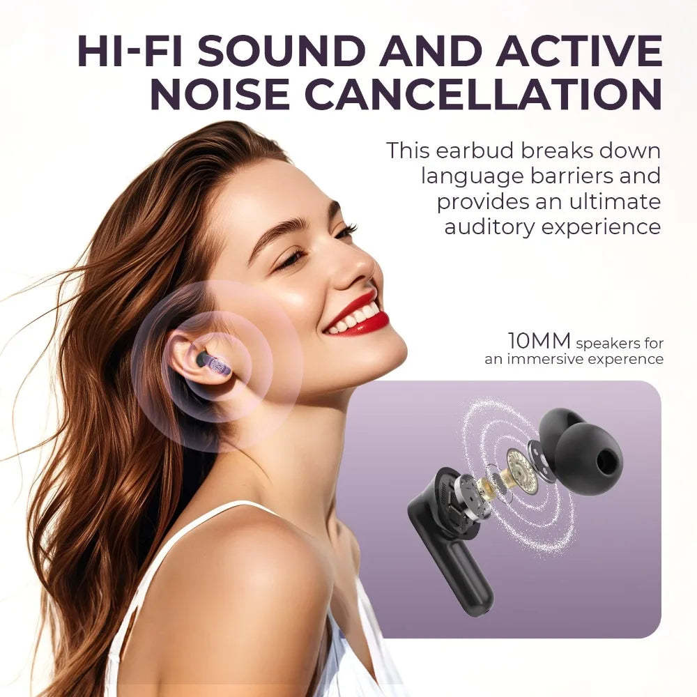 Real Time AI Translator Headphones with Touch Screen 144 Languages Translation Bluetooth 5.4 Earbuds Noise Cancelling Headset-ShoptAI