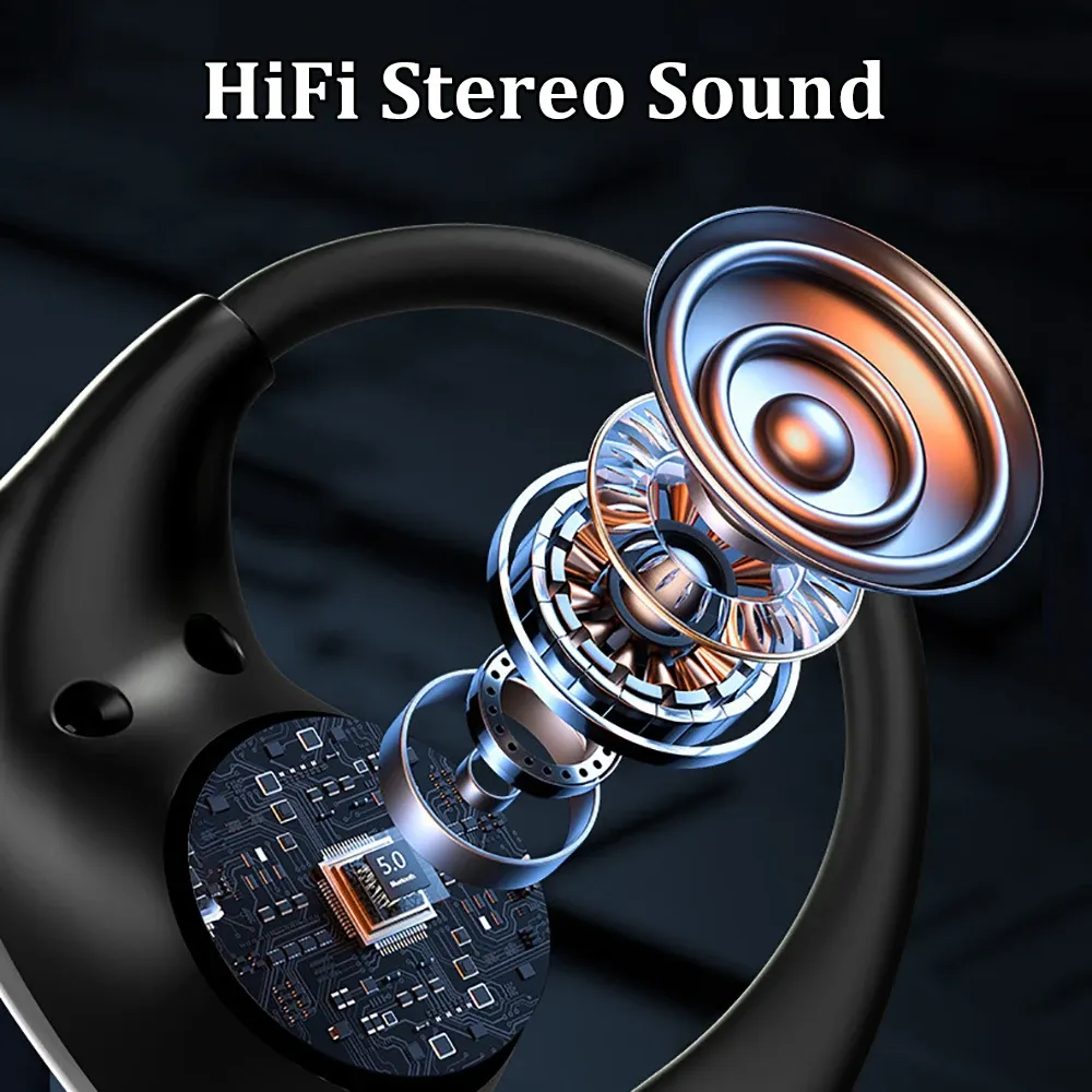 Ear Hook Bluetooth 5.4 Headphones TWS Wireless Earphones HiFi Stereo Waterproof Headsets LED Display Touch Earbuds Long Standby